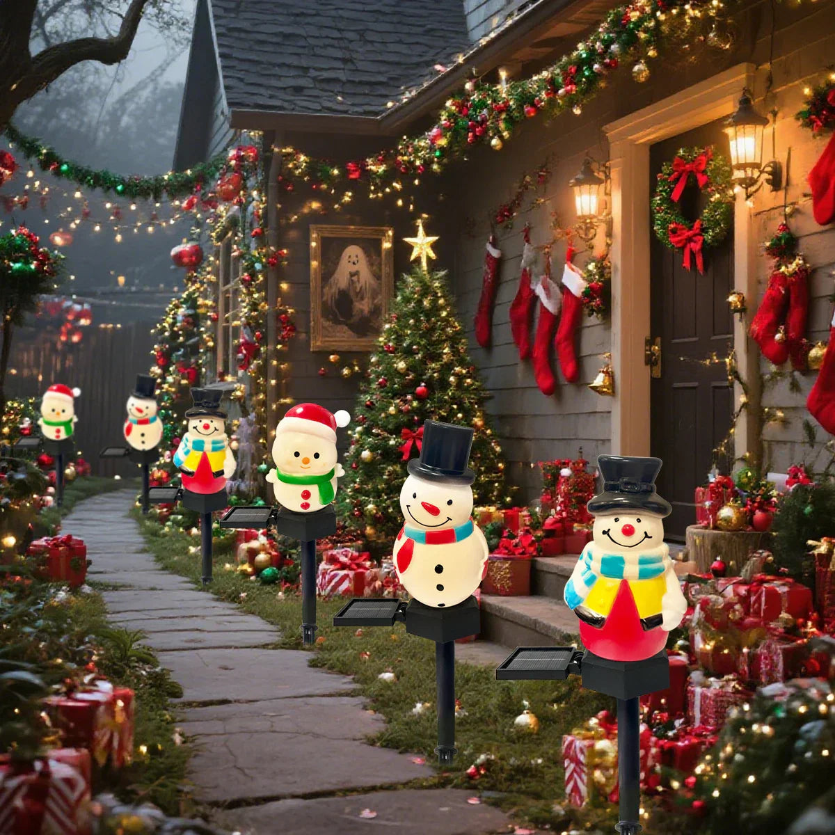 SnowGlow Solar Snowman Path Lights – Waterproof LED Garden Lights | Festive Outdoor Christmas Decoration