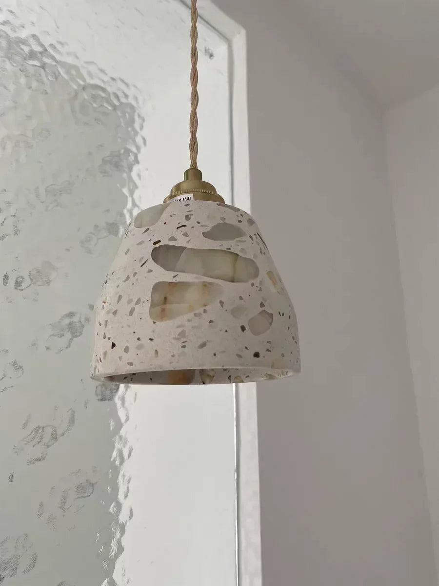 Terrazzo Stone Pendant Light with Copper Detail – Modern LED Ceiling Lamp | Contemporary Designer Lighting