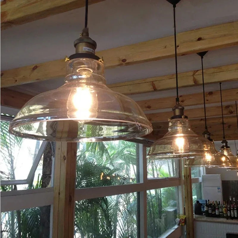Scandinavian Glass Pendant Light – Vintage Loft E27 Ceiling Lamp | Elegant Ambient Lighting | Contemporary Nordic Interior Feature