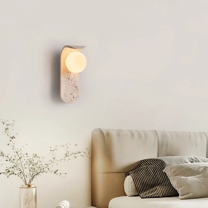 Cavora Stone Wall Light – Scandinavian Glass & Natural Stone Sconce | Up & Down Ambient Lighting | Contemporary Interior Design