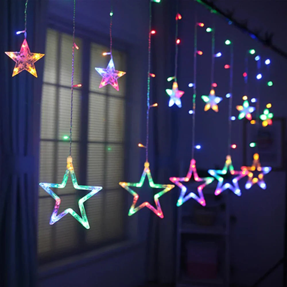 SternGlanz 3.5M LED Star Curtain Lights – 138 LED Christmas Window Lights for Home, Parties & Festive Decorations