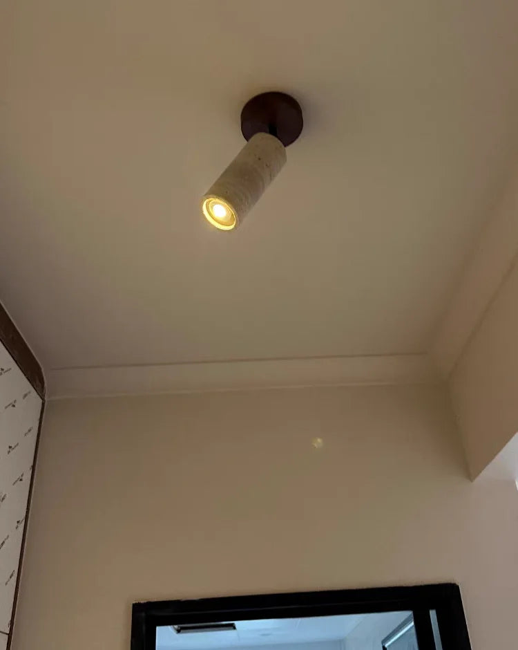 Travero Flush Ceiling Light – Wabi-Sabi Travertine Stone Lamp | Minimalist Natural Lighting for Modern Interiors