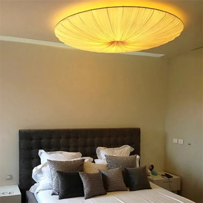 Aethera Ceiling Light – Wabi-Sabi Fabric LED Pendant | Minimalist Floating Disc Lamp for Contemporary Interiors