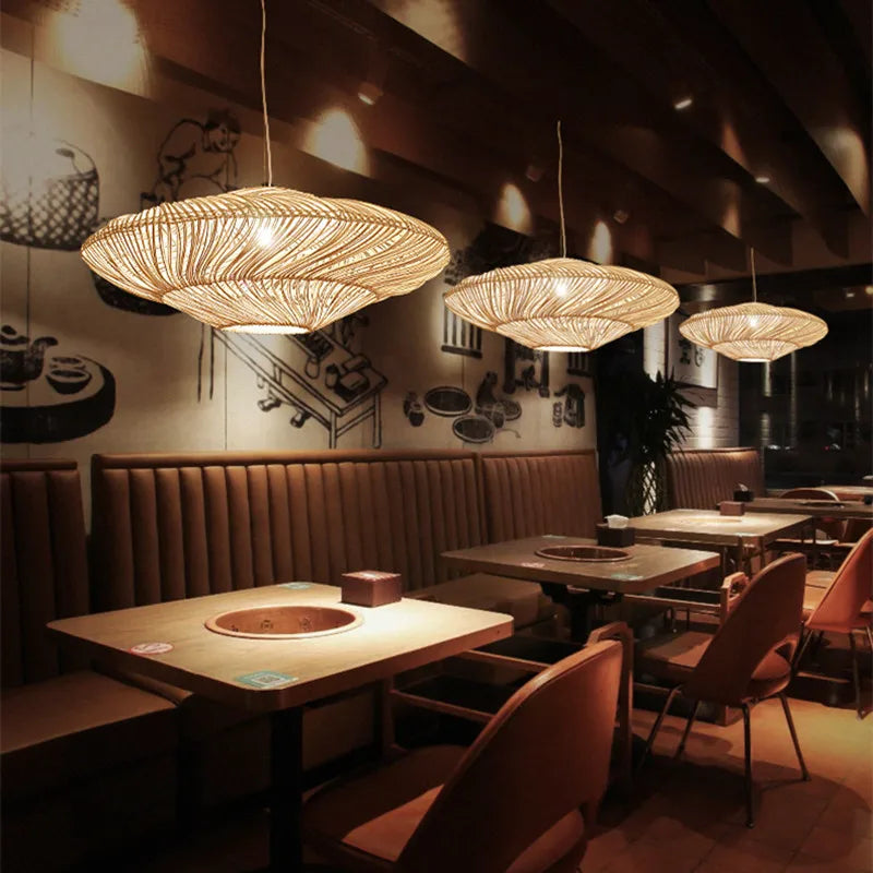 AetherRattan Pendant Light – Wabi-Sabi Rattan Ceiling Lamp | Japanese Nordic UFO Lighting for Elegant Interiors