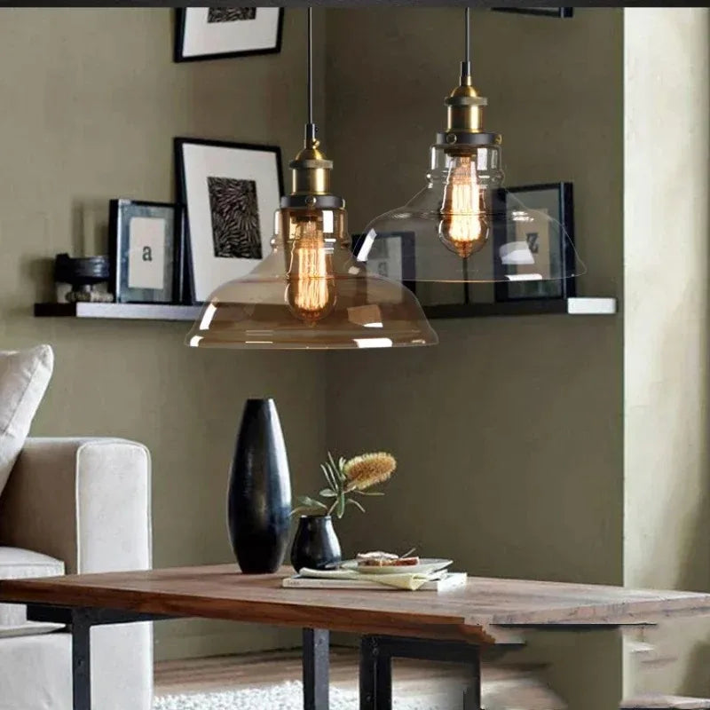 Scandinavian Glass Pendant Light – Vintage Loft E27 Ceiling Lamp | Elegant Ambient Lighting | Contemporary Nordic Interior Feature