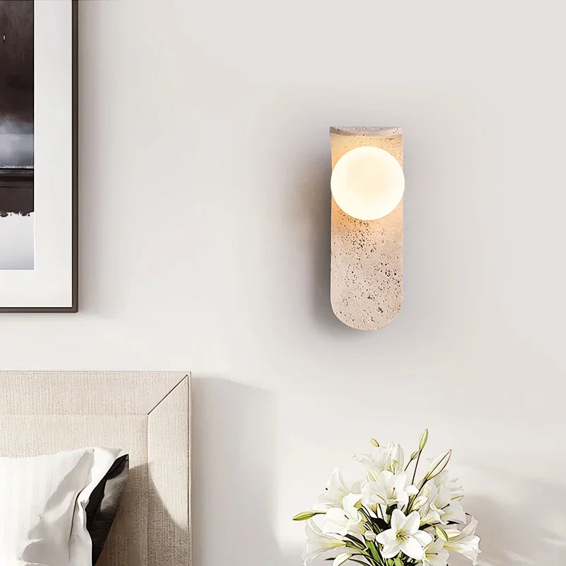 Cavora Stone Wall Light – Scandinavian Glass & Natural Stone Sconce | Up & Down Ambient Lighting | Contemporary Interior Design
