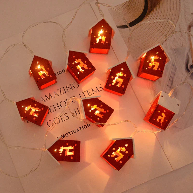 NordiHaus LED Wooden House String Lights – Scandinavian Christmas Decoration Collection 2025