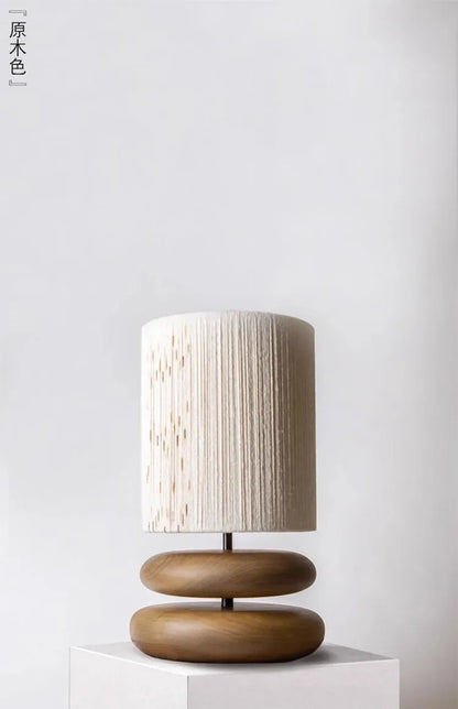 Japanese Wood Table Lamp with Jute Detail – Minimalist LED Bedside Light | Warm Zen Interior Lighting