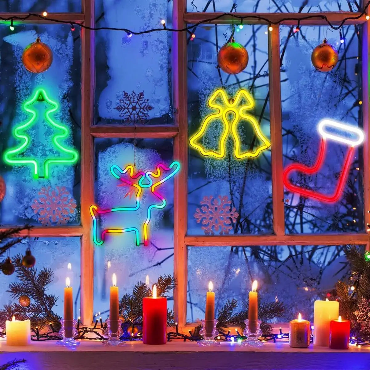Magical Christmas Neon Light – Reindeer, Stocking & Christmas Tree LED Decoration