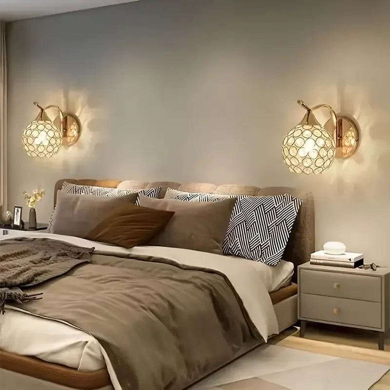 Crystal Wall Light with Gold & Silver Finish – Modern Luxury LED Wall Sconce | Elegant Ambient Lighting