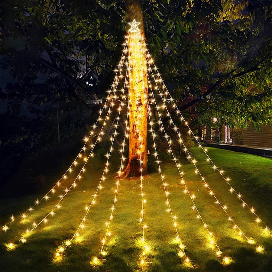 LumiCascade LED Star Waterfall String Lights – 350 LEDs, 8 Lighting Modes | Outdoor, Garden, Patio & Christmas Decoration