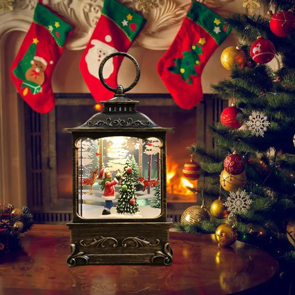 LumiGlobe LED Snow Lantern – Rotating Christmas Lantern with Snow Globe Effect
