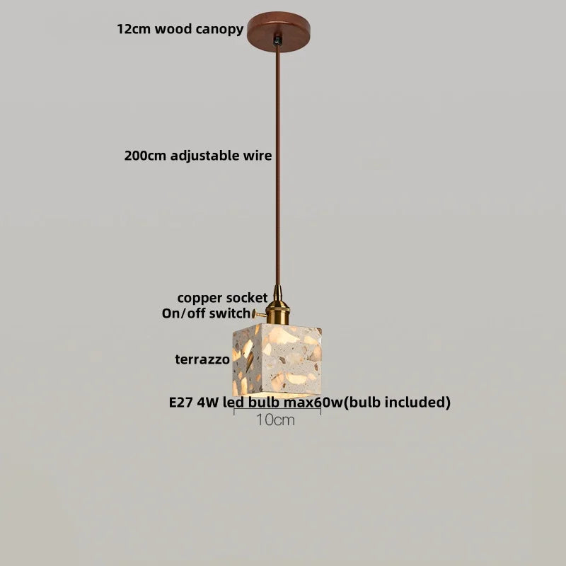 Terrazzo Stone Pendant Light with Copper Detail – Modern LED Ceiling Lamp | Contemporary Designer Lighting
