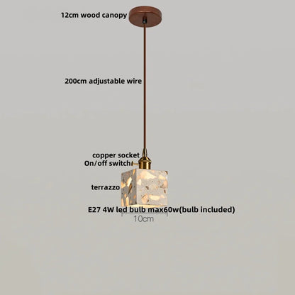 Terrazzo Stone Pendant Light with Copper Detail – Modern LED Ceiling Lamp | Contemporary Designer Lighting