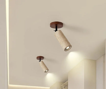 Travero Flush Ceiling Light – Wabi-Sabi Travertine Stone Lamp | Minimalist Natural Lighting for Modern Interiors