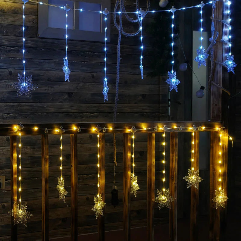 LumaSnow 4M LED Snowflake Curtain Lights – Christmas Icicle String Lights for Windows, Parties & Holiday Decorations