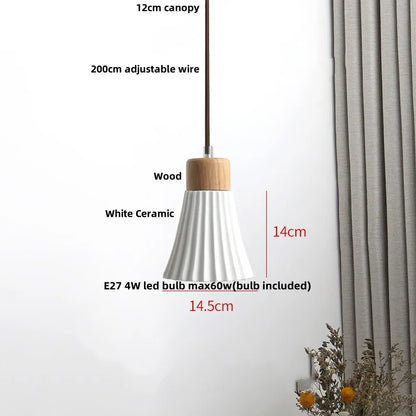 Ceramic & Wood Pendant Light – Modern Nordic LED Hanging Lamp | Natural Contemporary Lighting