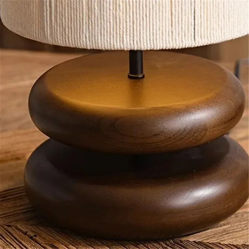 Japanese Wood Table Lamp with Jute Detail – Minimalist LED Bedside Light | Warm Zen Interior Lighting