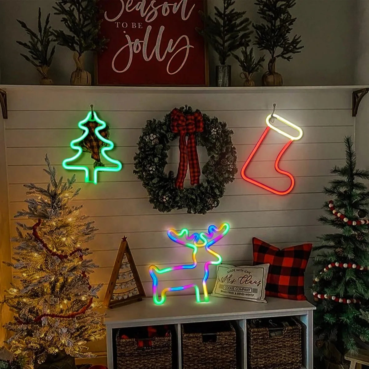 Magical Christmas Neon Light – Reindeer, Stocking & Christmas Tree LED Decoration