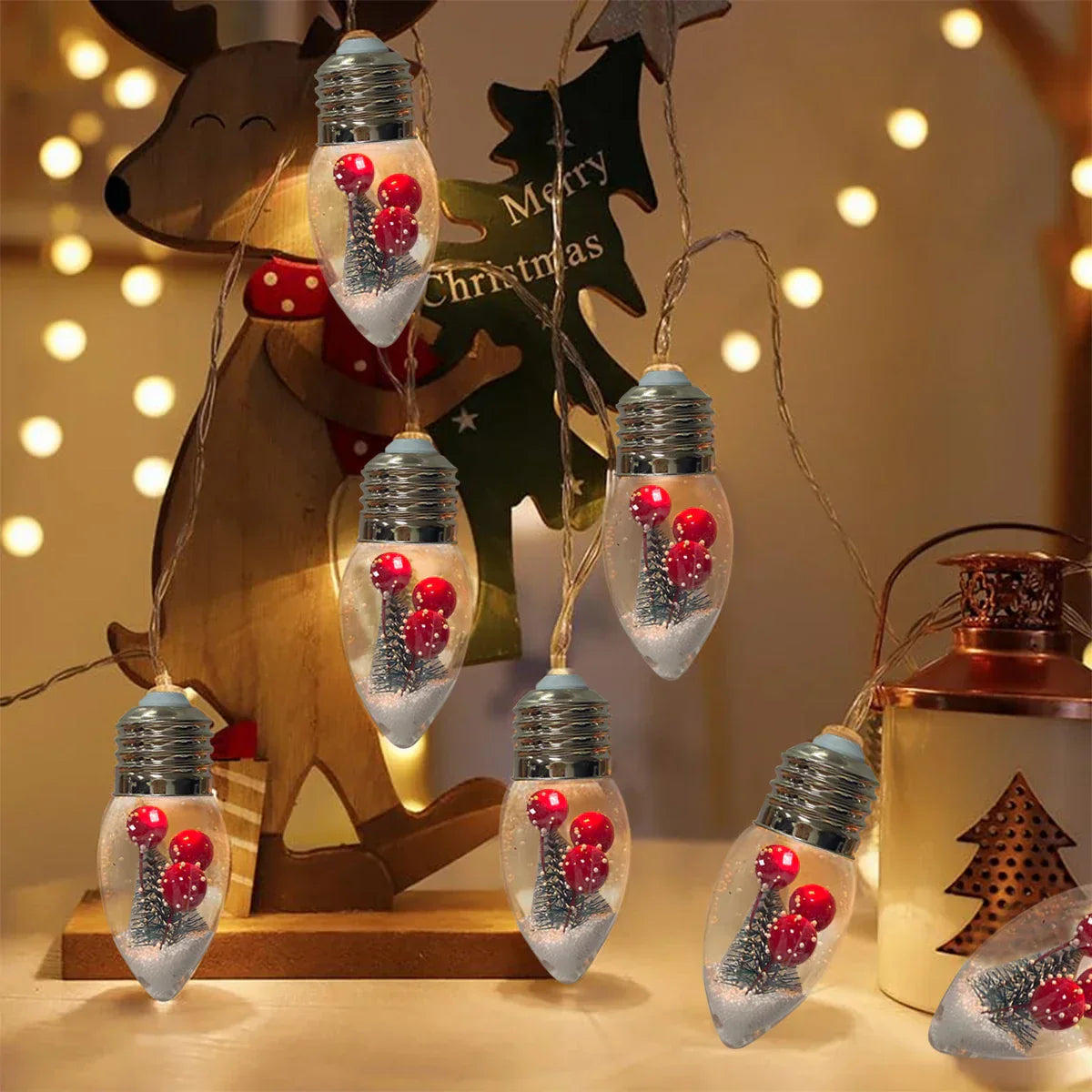FrostGlobe LED Snow Globe String Lights – Festive Christmas Fairy Lights | Battery-Powered Holiday Decoration
