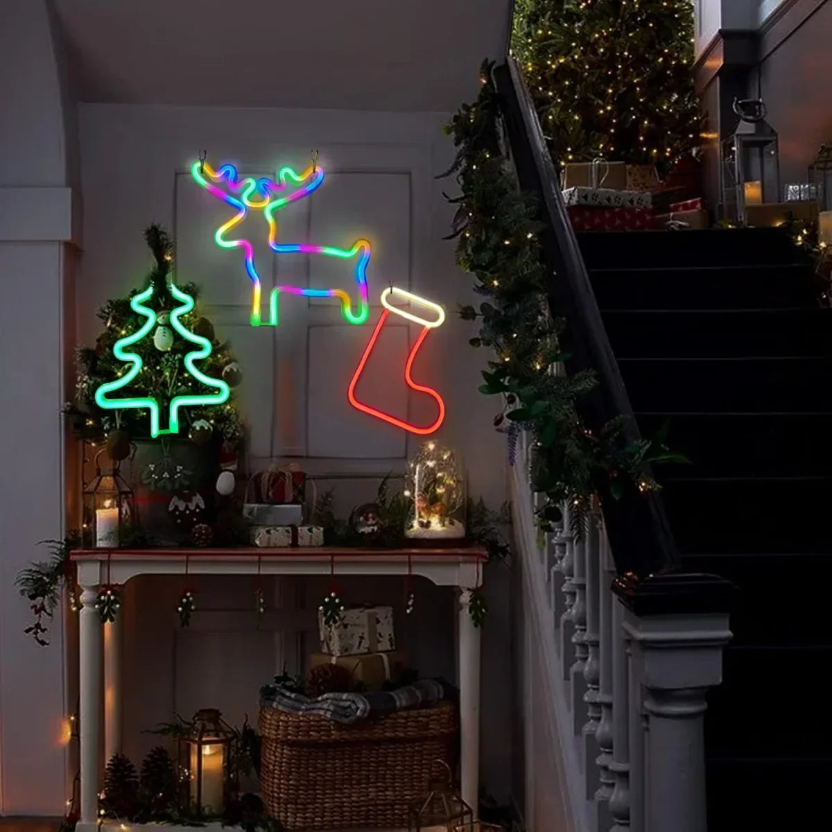 Magical Christmas Neon Light – Reindeer, Stocking & Christmas Tree LED Decoration