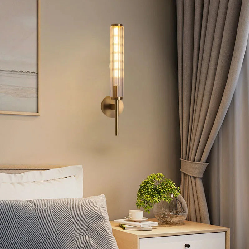 Modern Clear Glass Wall Light – Gold Brass E14 LED Wall Lamp for Bedrooms, Hallways & Bathrooms