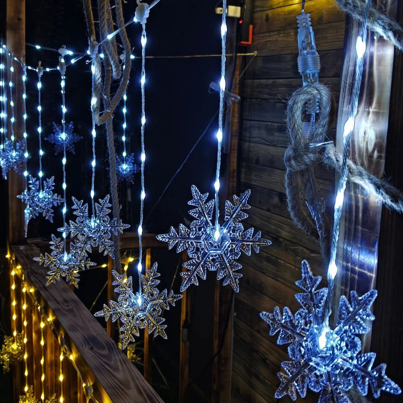 LumaSnow 4M LED Snowflake Curtain Lights – Christmas Icicle String Lights for Windows, Parties & Holiday Decorations
