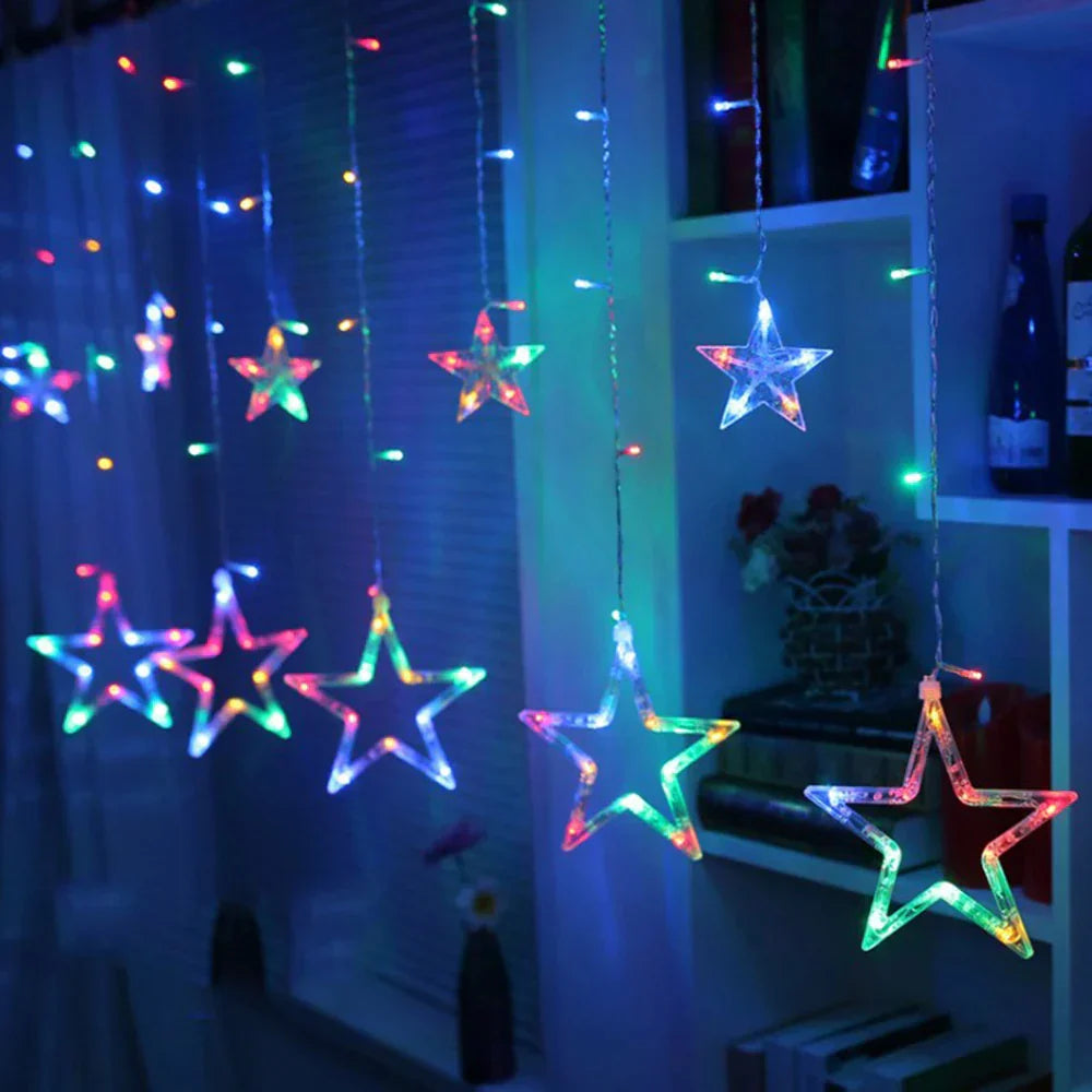 StellaGlow LED Star Icicle Lights – 3.5M Decorative Curtain Lights | Indoor & Outdoor Festive Lighting