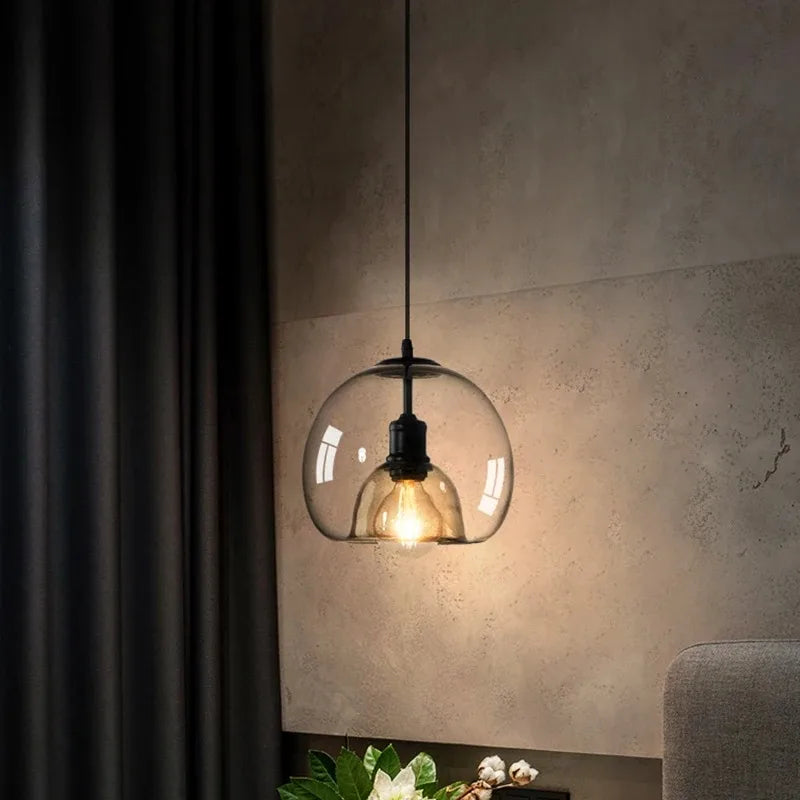 Amber Glass Pendant Light – Modern E27 Ceiling Lamp | Warm Ambient Lighting | Elegant Contemporary Interior Feature