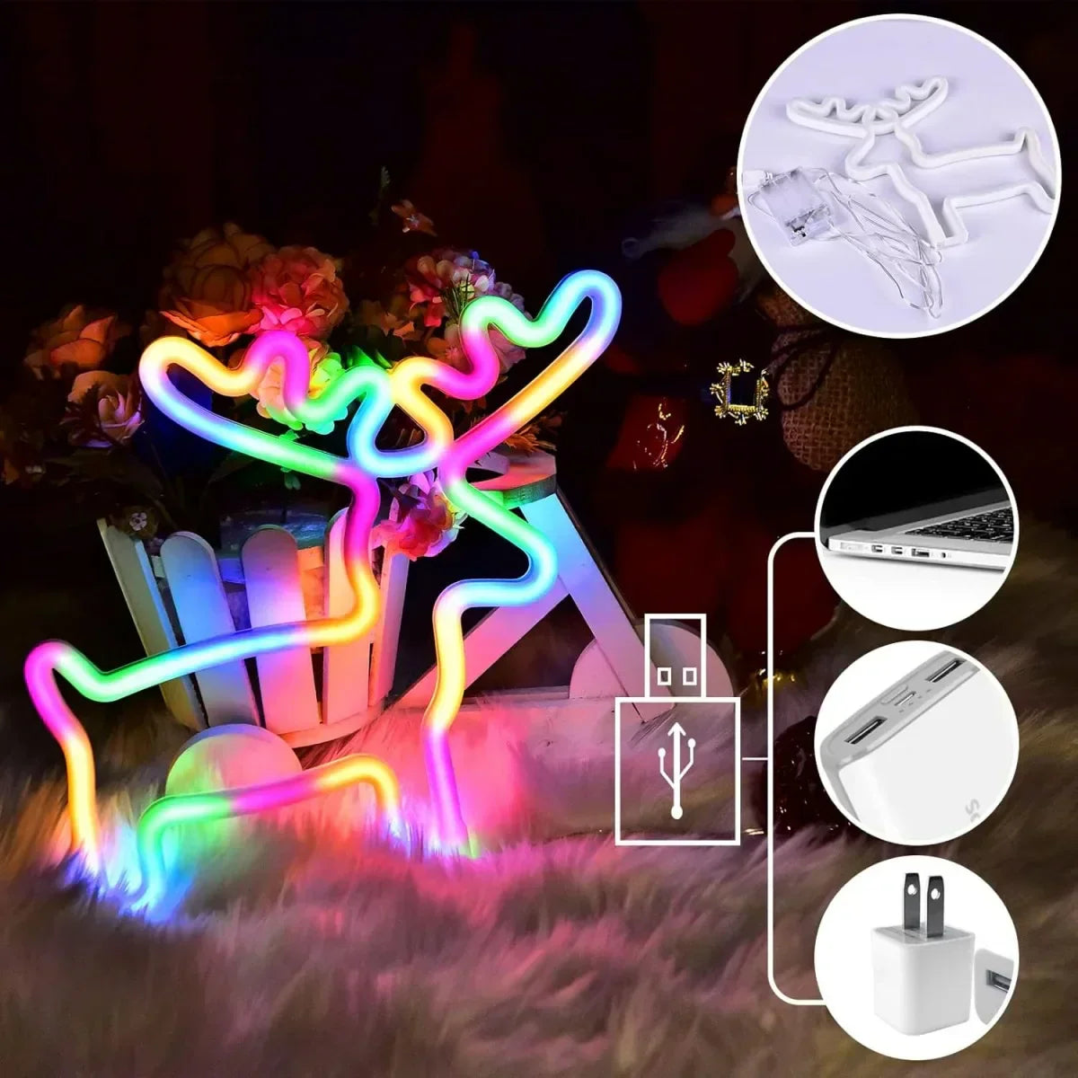 Magical Christmas Neon Light – Reindeer, Stocking & Christmas Tree LED Decoration