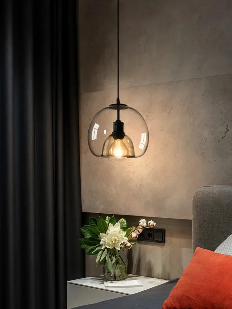 Amber Glass Pendant Light – Modern E27 Ceiling Lamp | Warm Ambient Lighting | Elegant Contemporary Interior Feature