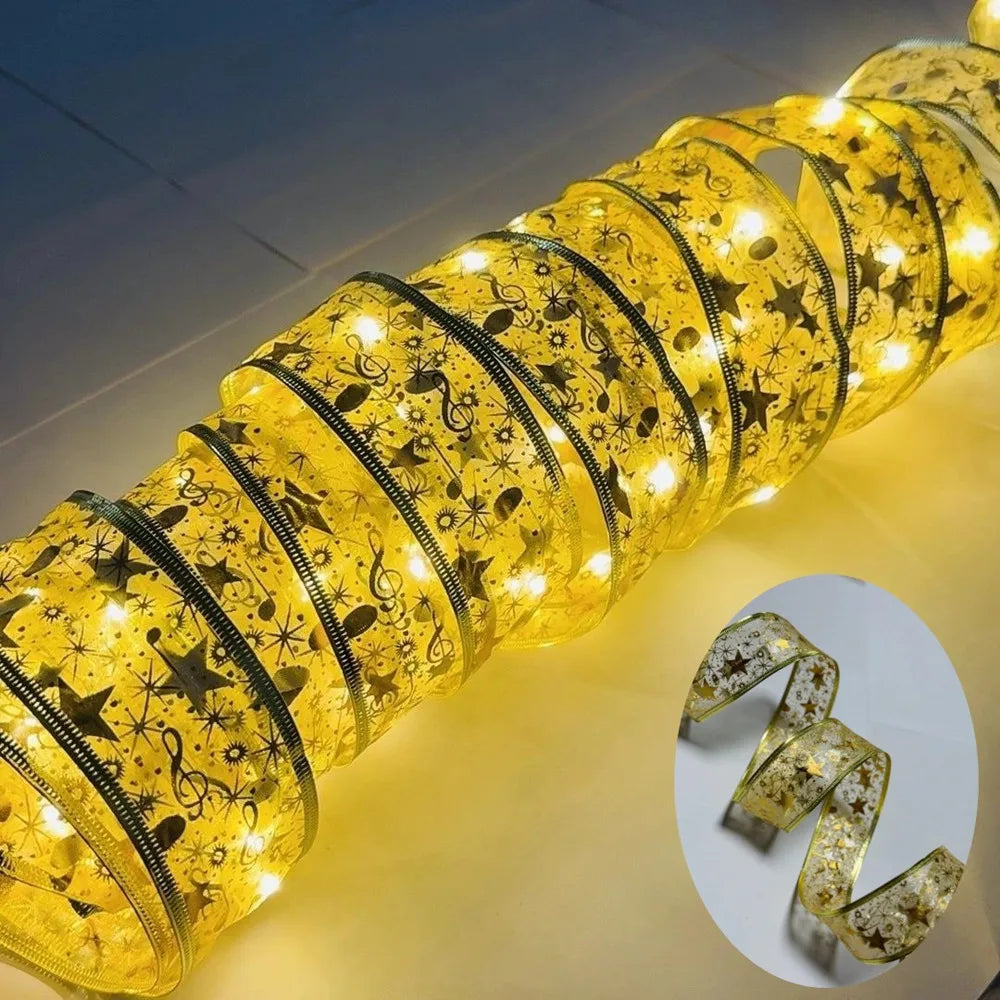 LumiRibbon Gold LED Ribbon String Lights – Decorative Lighted Ribbon for Christmas Trees, Gifts & Festive Displays