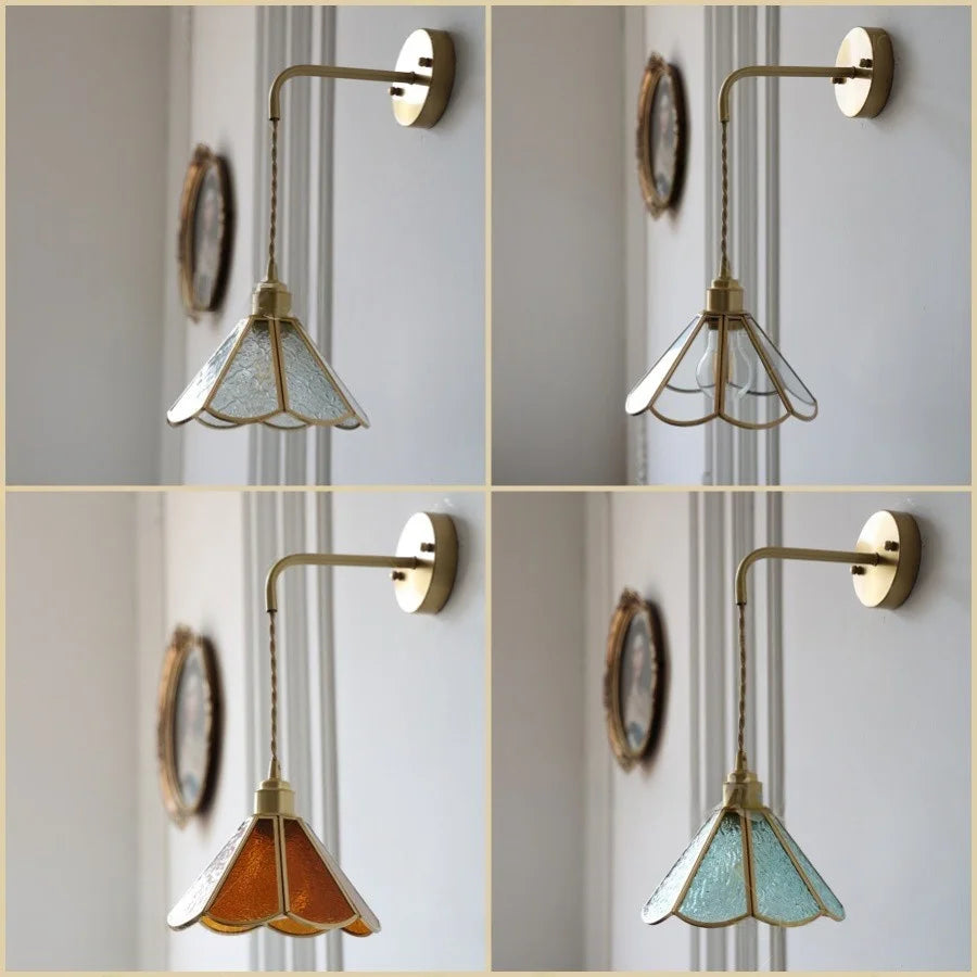 Nordic Tiffany Glass Wall Light – Copper LED Wall Lamp with Pull Cord Switch | Elegant Ambient Lighting | Timeless Interior Accent