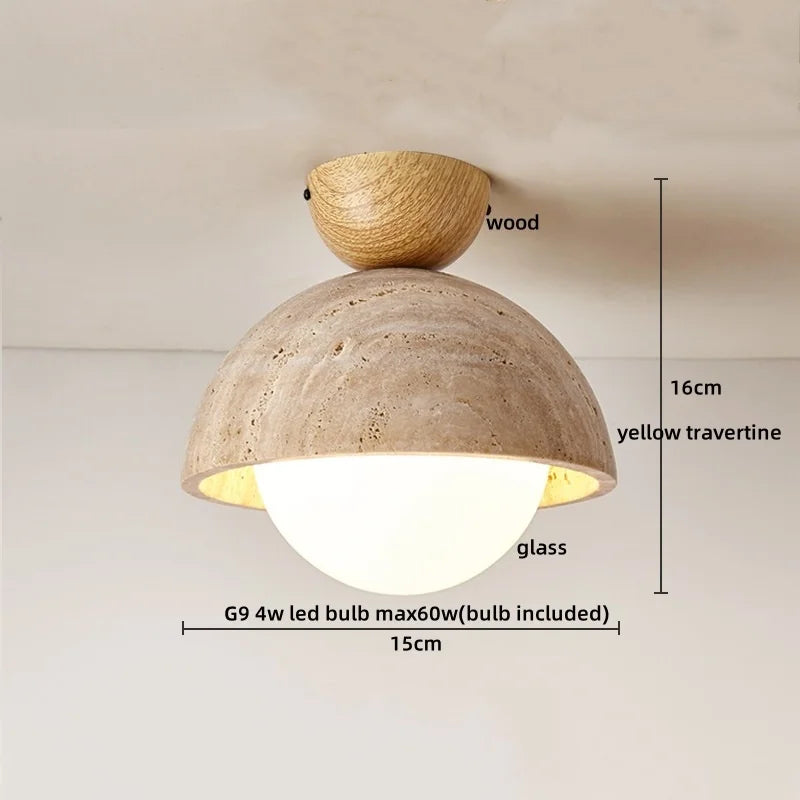 Travero Flush Ceiling Light – Wabi-Sabi Travertine Stone Lamp | Minimalist Natural Lighting for Modern Interiors
