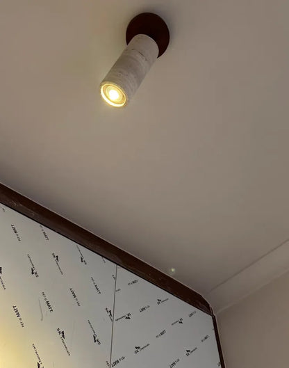 Travero Flush Ceiling Light – Wabi-Sabi Travertine Stone Lamp | Minimalist Natural Lighting for Modern Interiors