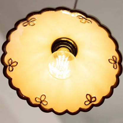 Dark Green Ceramic Pendant Light with Copper Finish – Retro Nordic Ceiling Lamp | Elegant Ambient Lighting