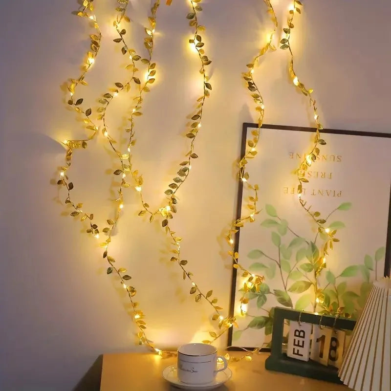 AureaLeaf LED Gold Leaf String Lights – Battery-Powered Decorative Fairy Lights for Home & Festive Celebrations