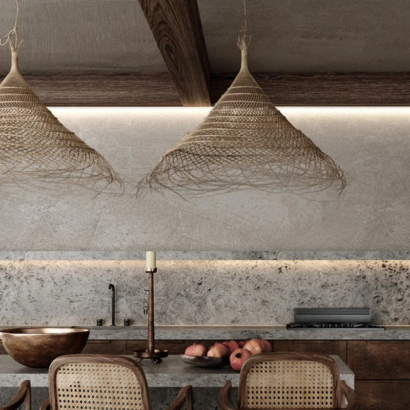 Kaizen Loom Pendant Light – Japandi LED Hanging Lamp | Wabi-Sabi Rattan-Style Ceiling Light for Calm Modern Interiors