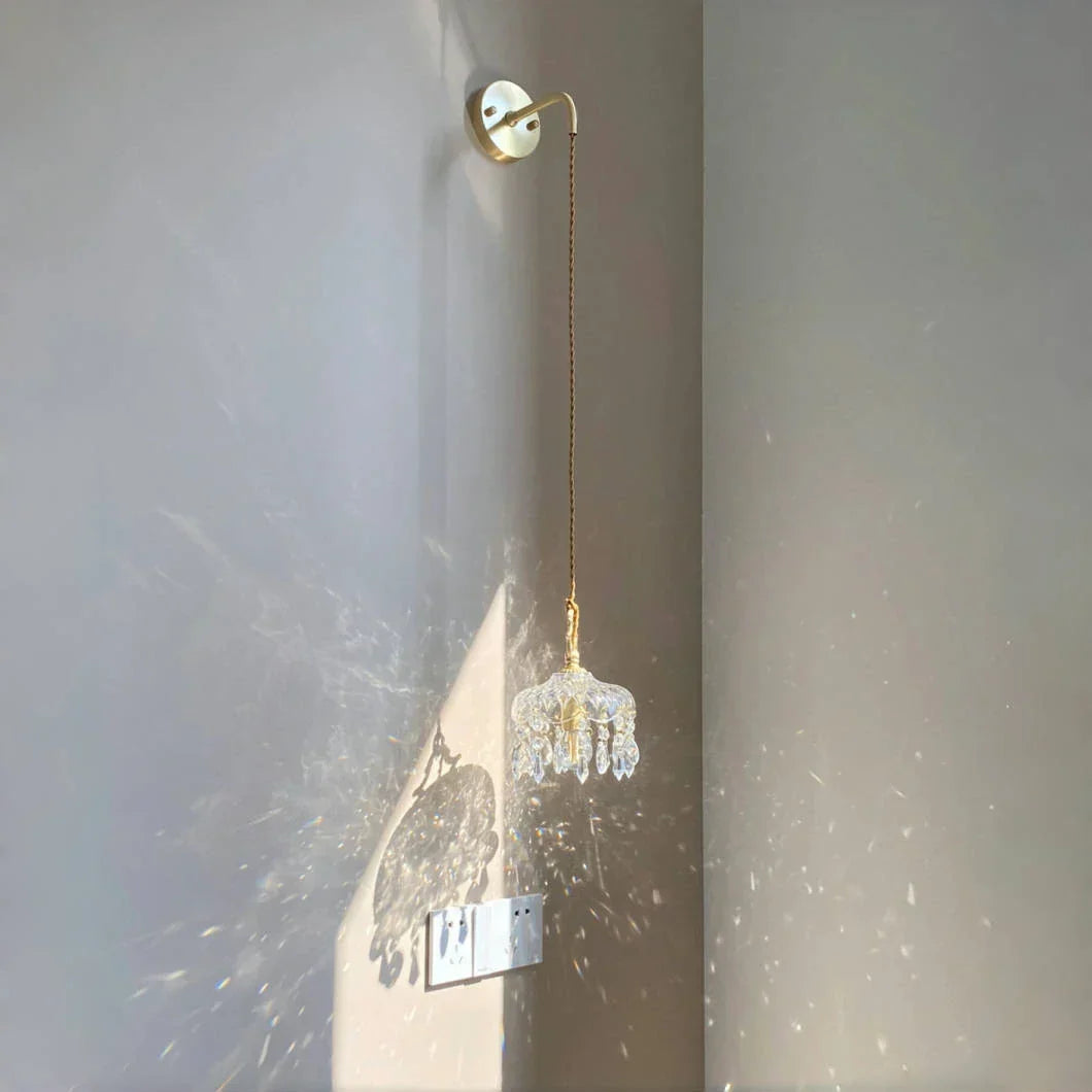 French Crystal Glass Pendant Light – Luxury Gold LED Chandelier | Elegant Ambient Lighting | Vintage-Inspired Statement Piece