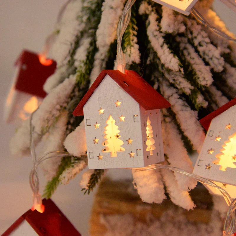 NordiHaus LED Wooden House String Lights – Scandinavian Christmas Decoration Collection 2025
