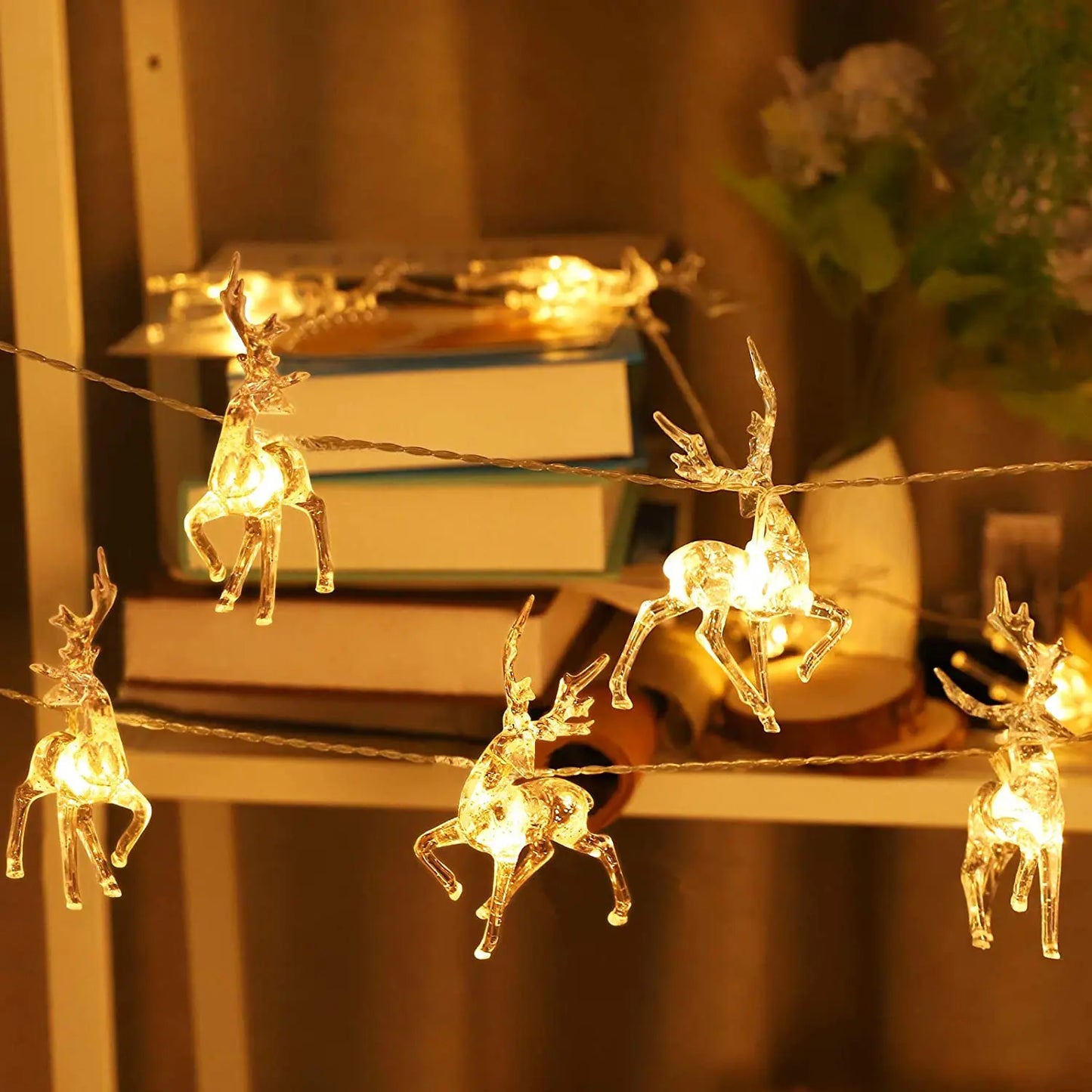 LumiDeer LED Reindeer String Lights – Battery-Powered Christmas Fairy Lights | Festive Indoor Decoration