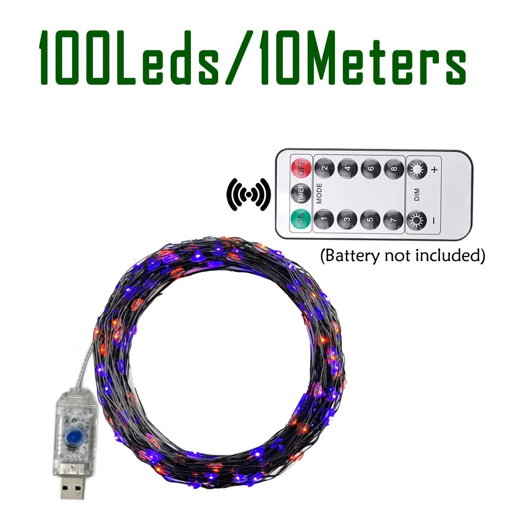 GLOWSPELL LED String Lights – Purple & Orange Halloween Fairy Lights | USB Powered with Remote Control