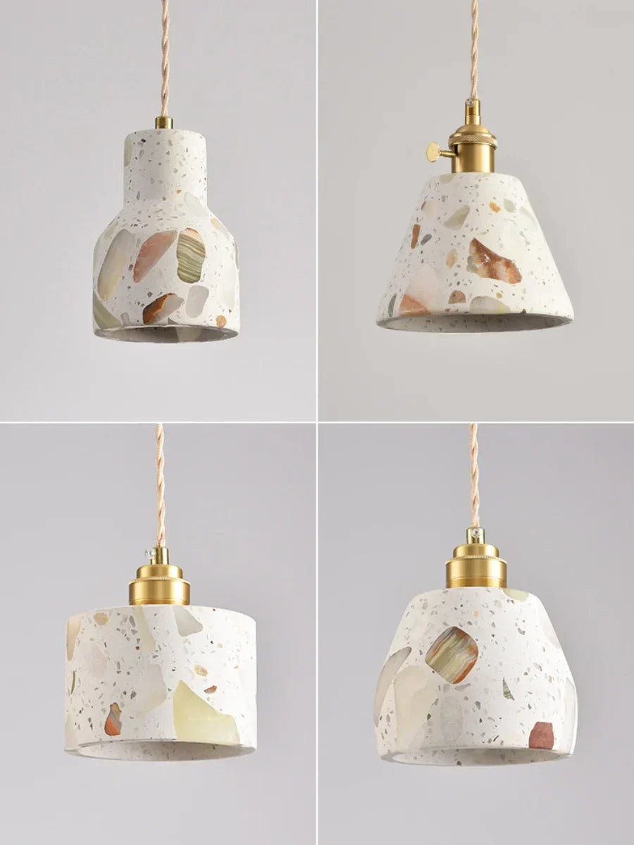 Terrazzo Stone Pendant Light with Copper Detail – Modern LED Ceiling Lamp | Contemporary Designer Lighting