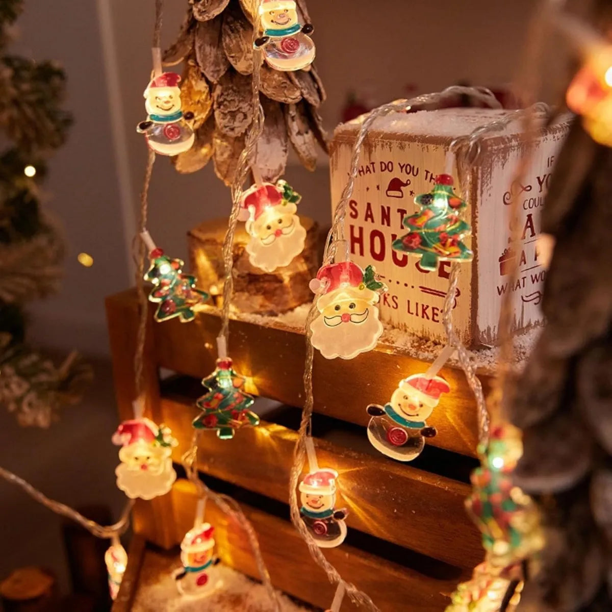 LumiWeih LED Christmas String Lights – Snowman, Christmas Tree & Santa Fairy Lights for Festive Indoor Décor