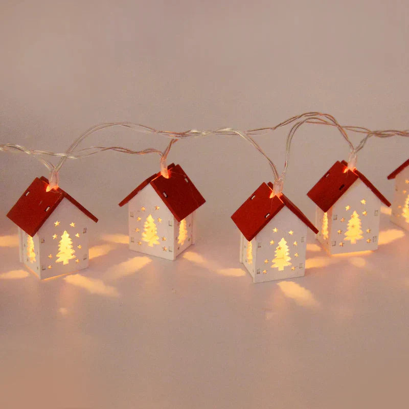 NordiHaus LED Wooden House String Lights – Scandinavian Christmas Decoration Collection 2025