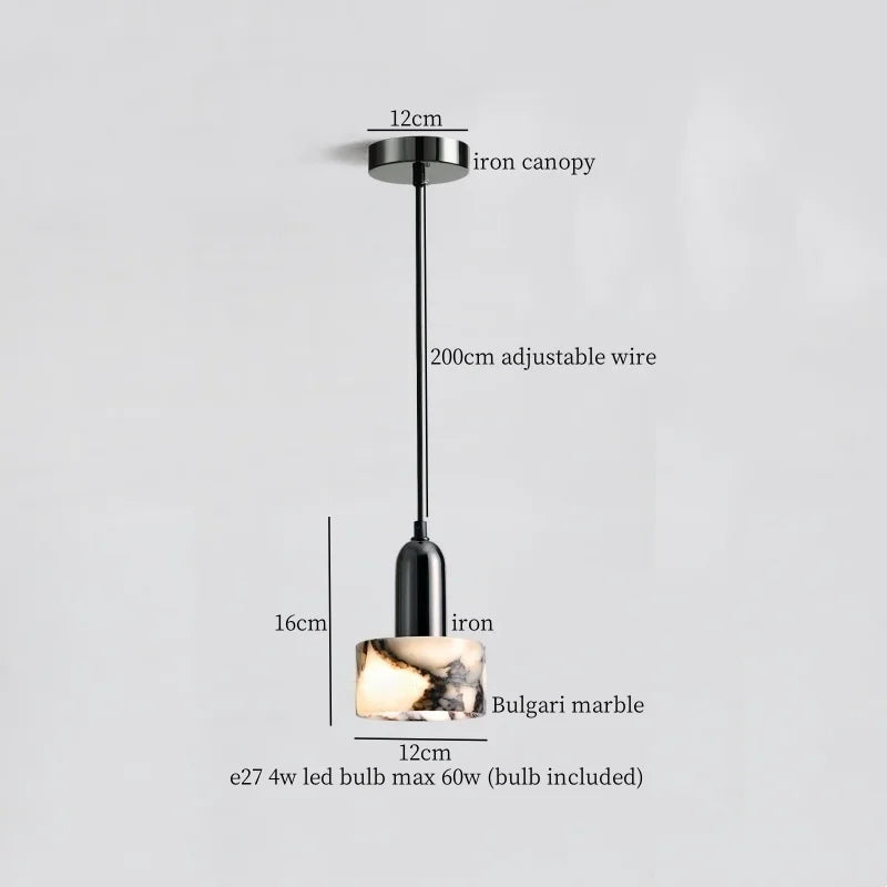 Marble Pendant Light with Iron Finish – Modern Nordic LED Ceiling Lamp | Luxury Contemporary Lighting