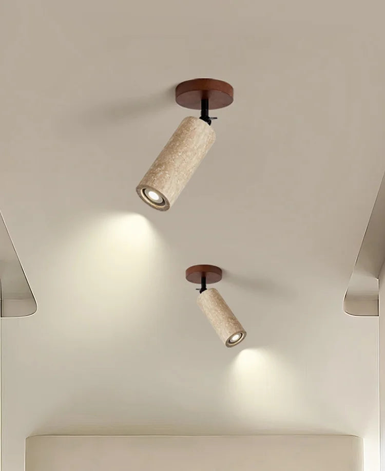 Travero Flush Ceiling Light – Wabi-Sabi Travertine Stone Lamp | Minimalist Natural Lighting for Modern Interiors