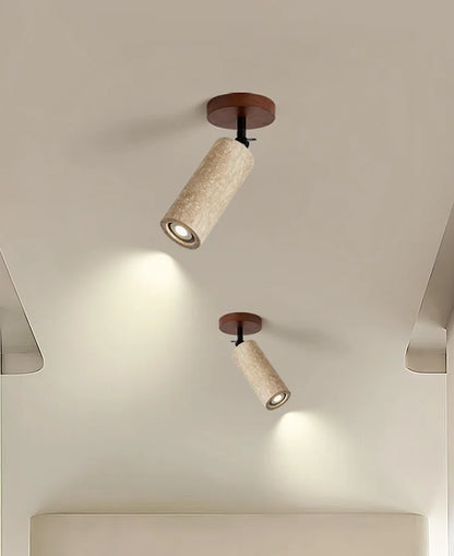 Travero Flush Ceiling Light – Wabi-Sabi Travertine Stone Lamp | Minimalist Natural Lighting for Modern Interiors