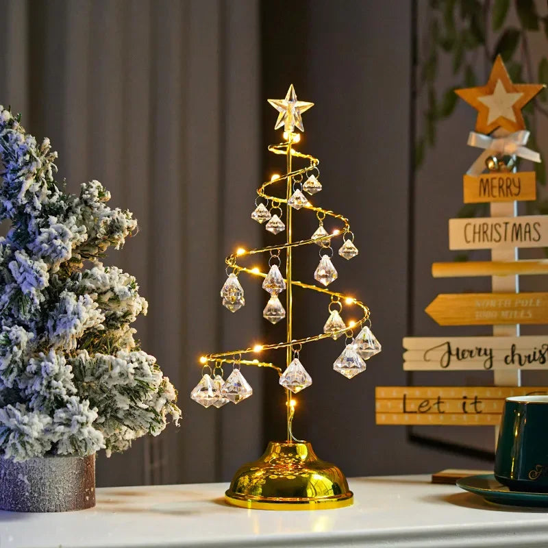 LumiSpiral Crystal Christmas Tree Table Lamp – Luxury LED Spiral Lamp in Gold