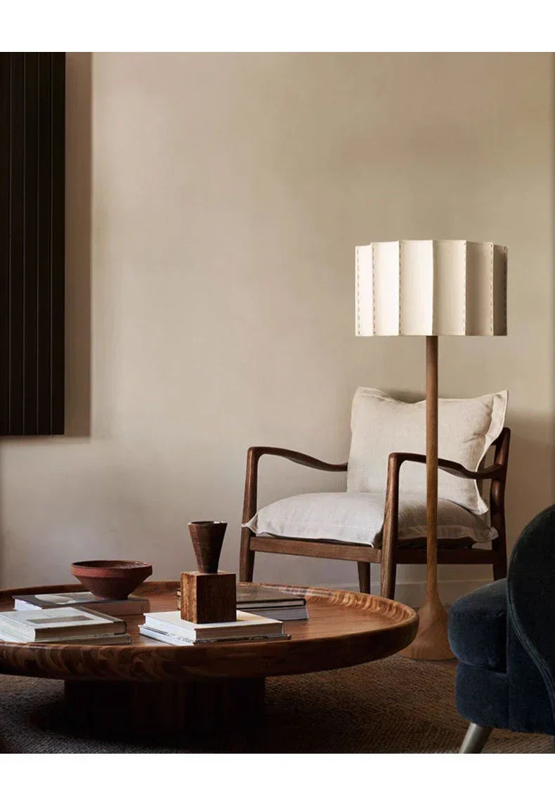 HikariWood Floor Lamp – Wabi-Sabi Wooden Standing Light | Japandi Ambient LED Lighting for Modern Interiors